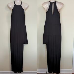Black halter maxi dress with high cut cut-out small - medium